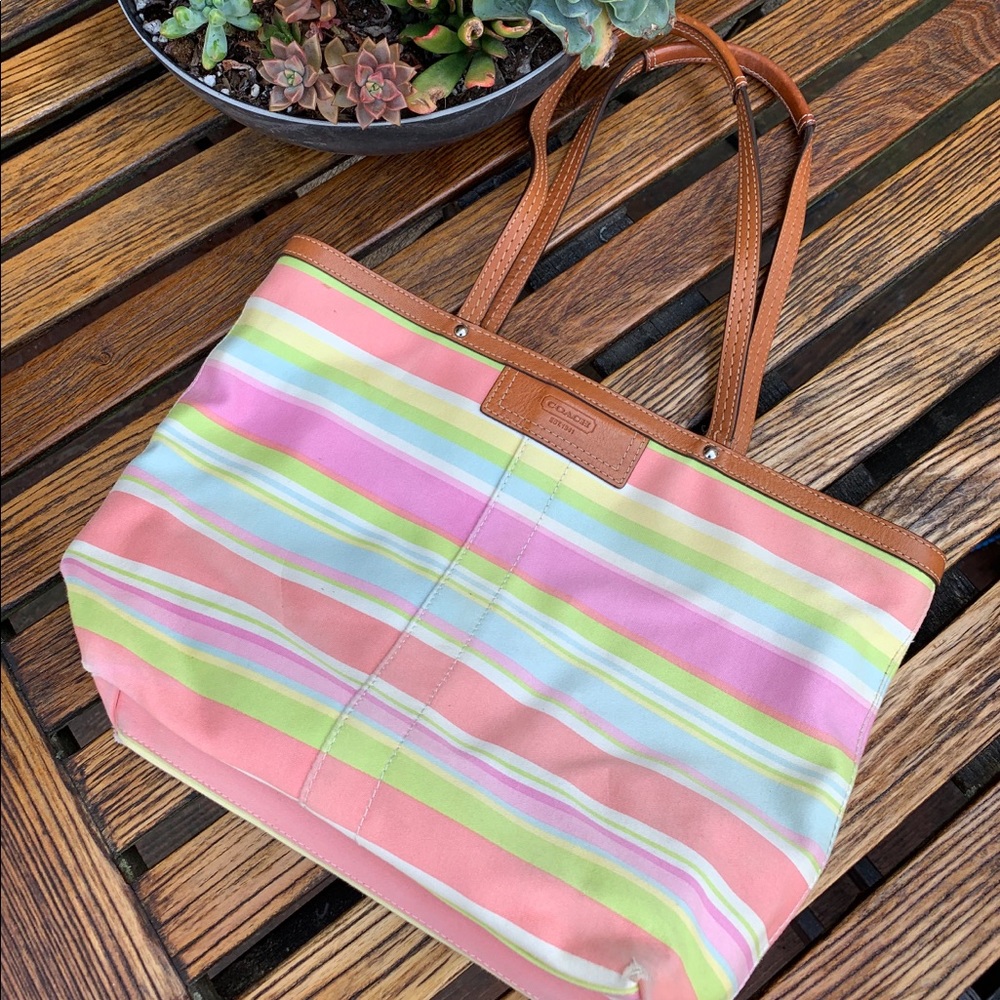 Coach Tote Hampton Stripe Multiple Sateen Bag